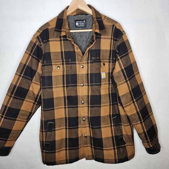 Carhartt Men's Relaxed Fit Flannel Sherpa Linen Shirt Jacket Heavyweight  Size L - Picture 1 of 12